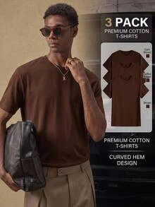 AKNOTIC Men's Solid Color Crew Neck Short-Sleeve Casual T-Shirts (3-Pack) Halloween Winter Party Autumn Burgundy - Coffee Brown - View 1