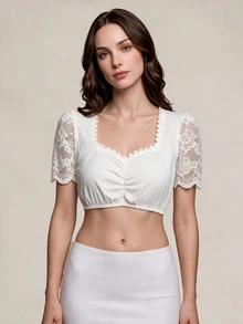 Fairmaia Women's Traditional German Elegant Traditional Cultural Top,Solid Color Lace Patchwork Dirndl Blouse, For Oktober Party Thailand Holiday White Summer - White - View 1