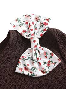 SHEIN Back To School Tween Girls Purple Floral Print Long Sleeve Round Neck High Waist A-Line Dress - Brown - View 4