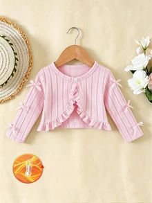 SHEIN Elladie kids 女嬰春夏秋季粉色紋理布料舒適百搭休閒夾克外套 - 粉色 - 查看 10