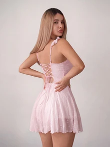 SHEIN ICON Casual Backless Textured Fabric Mini Dress - Pink - View 9