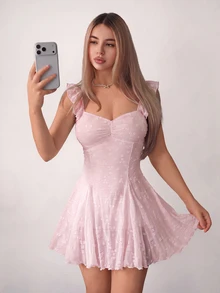 SHEIN ICON Casual Backless Textured Fabric Mini Dress - Pink - View 7