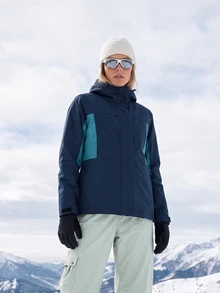 SHEIN BASICS جاكيت سوفت شيل نسائي للخارج مبطن حراري بتصميم كتل لونية لفصلي الخريف والشتاء - أزرق بحري - مشاهدة 4