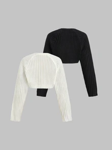 Sweetra Casual All-Match Versatile Minimalist Solid Color Vest Cardigan Autumn Cloth For Women Everyday Black Off-White - Multicolor - View 3
