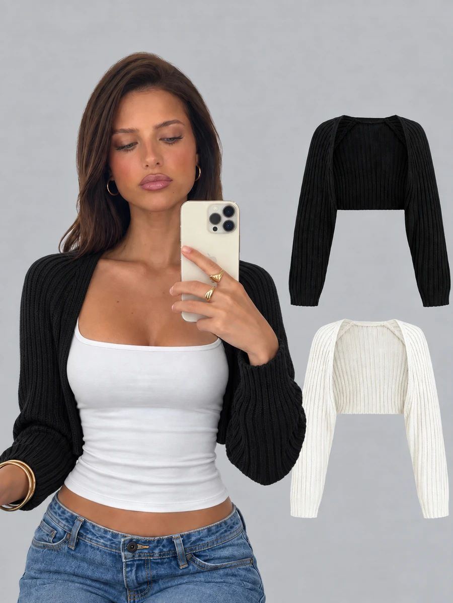 Sweetra Casual All-Match Versatile Minimalist Solid Color Vest Cardigan Autumn Cloth For Women Everyday Black Off-White - Multicolor - View 1