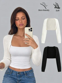 Sweetra Casual All-Match Versatile Minimalist Solid Color Vest Cardigan Autumn Cloth For Women Everyday Black Off-White - Multicolor - View 7