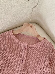 Young Girl Pink Ladylike Cute Elegant Sweet Pretty Fashionable Cardigan For Career Day,Suitable For Spring Autumn Daily Wear Parties School Holiday - Pink - View 5