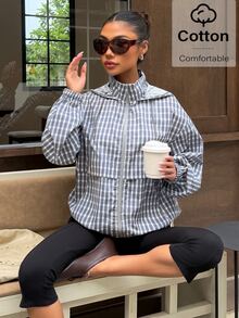 Muchica Women's Plaid Woven Long Sleeve Zip-Up Hooded Jacket - Multicolor - View 7