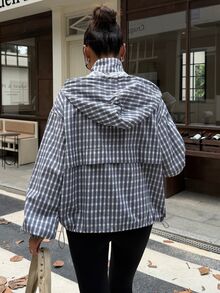 Muchica Women's Plaid Woven Long Sleeve Zip-Up Hooded Jacket - Multicolor - View 2