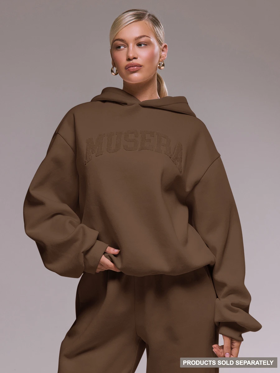 MUSERA Oversized Applique Hoodie Tracksuit Top Only Cute Casual Cosy Cherry Lacquer Spring Summer Vacation Holiday Fall Autumn - Chocolate Brown - View 1