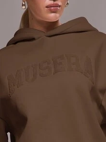 MUSERA Oversized Applique Hoodie Tracksuit Top Only Cute Casual Cosy Cherry Lacquer Spring Summer Vacation Holiday Fall Autumn - Chocolate Brown - View 2