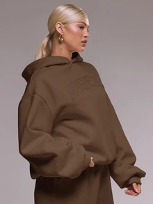 MUSERA Oversized Applique Hoodie Tracksuit Top Only Cute Casual Cosy Cherry Lacquer Spring Summer Vacation Holiday Fall Autumn - Chocolate Brown - View 4