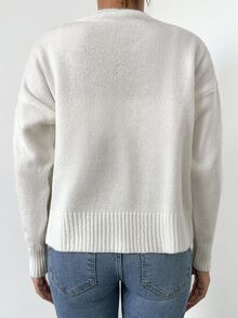 SHEIN كارديجان نسائي مقاس صغير بأكتاف منسدلة وأزرار أمامية بلون موحد كاجوال - أبيض - مشاهدة 7