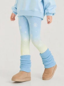 Young Girl Snowflake Print Kids Crew Neck Autumn Winter Sweatshirt And Brushed Leggings 2pcs Set Happy Holiday - Multicolor - View 4