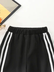 SHEIN Young Girls Pure Black Webbing Bowknot Long Pants, Simple Comfortable Sports Trousers, Casual Athletic For Spring/ Swim - Black - View 6