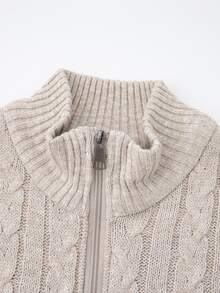 Manfinity Homme Men's Cable Knit Zipper Front Long Sleeve Cardigan - Beige - View 3