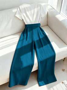 Franclia Women's Casual Striped Jumpsuit, Color Block Jumpsuit - Blue - View 2