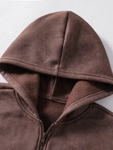 SHEIN 青少年女孩秋季灰色拉鍊落肩長袖寬鬆休閒廓形衛衣外套 抓絨內裡 基礎款 Cruise Sixth Form - 彩色 - 查看 5
