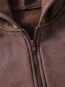 SHEIN 青少年女孩秋季灰色拉鍊落肩長袖寬鬆休閒廓形衛衣外套 抓絨內裡 基礎款 Cruise Sixth Form - 彩色 - 查看 8