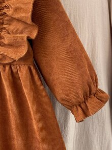 SHEIN 1件女嬰刺繡休閒洋裝，優雅森系風格，春/秋季 - 棕色 - 查看 6