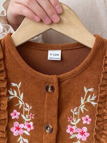 SHEIN 1件女嬰刺繡休閒洋裝，優雅森系風格，春/秋季 - 棕色 - 查看 7