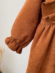 SHEIN 1件女嬰刺繡休閒洋裝，優雅森系風格，春/秋季 - 棕色 - 查看 3