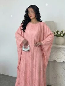 Yasveil 優雅蕾絲飾邊內裡繫帶腰長袖喇叭女款土耳其式長衫 & 阿拉伯傳統長衫 - 粉色 - 查看 9