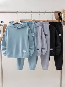 SHEIN 6件組青少年男孩字母印花長袖連帽衛衣與運動長褲休閒套裝 - 彩色 - 查看 2