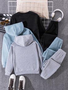 SHEIN 6件組青少年男孩字母印花長袖連帽衛衣與運動長褲休閒套裝 - 彩色 - 查看 3