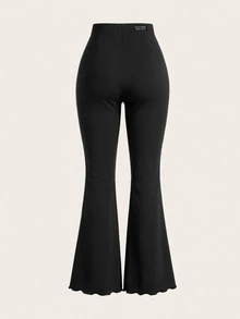 SHEIN PETITE CURVE Plus Size Fashion Versatile Solid Color Flare Pants Office Black Fall Casual Elegant - Black - View 3