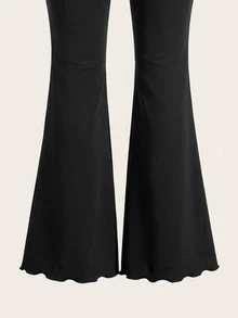 SHEIN PETITE CURVE Plus Size Fashion Versatile Solid Color Flare Pants Office Black Fall Casual Elegant - Black - View 6