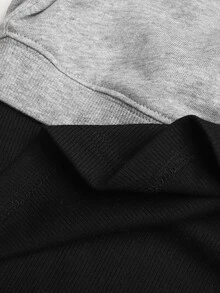 SHEIN 青少年女孩秋冬新款黑灰拼色掛脖拼接2合1長袖運動衫街頭休閒Y2K風 - 灰色 - 查看 6