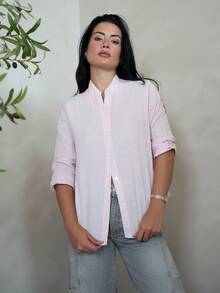 Nelanie Turli 粉色女款襯衫，春季標準肩寬版型，鈕扣長袖，優雅休閒通勤約會日常度假日畢業季音樂節顯瘦優雅百搭高端夏季社交假日派對出遊海灘辦公室法式復古極簡清新 - 粉色 - 查看 1