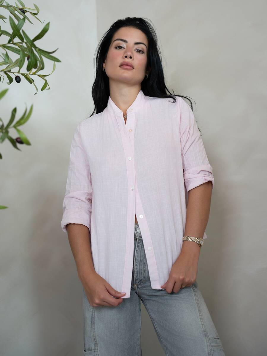 Nelanie Turli 粉色女款襯衫,春季標準肩寬版型,鈕扣長袖,優雅休閒通勤約會日常度假日畢業季音樂節顯瘦優雅百搭高端夏季社交假日派對出遊海灘辦公室法式復古極簡清新 - 粉色 - 查看 1