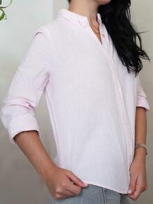 Nelanie Turli 粉色女款襯衫，春季標準肩寬版型，鈕扣長袖，優雅休閒通勤約會日常度假日畢業季音樂節顯瘦優雅百搭高端夏季社交假日派對出遊海灘辦公室法式復古極簡清新 - 粉色 - 查看 4