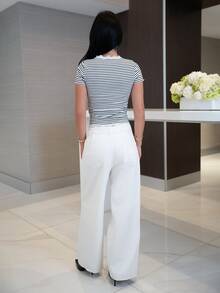 Nelanie Turli 白色百搭阔腿牛仔裤，女士休闲裤 - 白色 - 查看 2