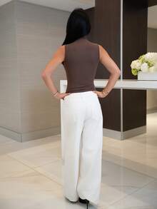 Nelanie Turli Women's Slim Fit Turtleneck Sleeveless Bodycon Tank Top - Coffee Brown - View 2