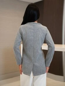 Nelanie Turli 女款休閒厚大衣，立領中長版，長袖，秋冬款，適合嬌小女性 - 淺灰色 - 查看 3