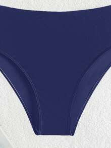 SHEIN Swim Women's Solid Color Sexy Bikini Swimwear Sets For Summer Beach Vacation - Navy Blue - View 7