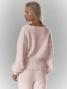 MUSERA Pink Cross Front Knit Cinched Waist Jumper Winter Fall Christmas Cosy Lace Trim Cute Girly - Baby Pink - View 2