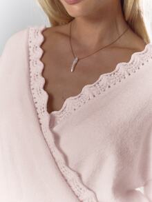 MUSERA Pink Cross Front Knit Cinched Waist Jumper Winter Fall Christmas Cosy Lace Trim Cute Girly - Baby Pink - View 6