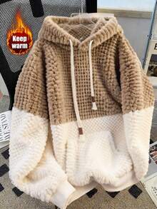 GlowEve CURVE Plus Size Hooded Thermal Lined Thick Pineapple Plaid Pullover Sweatshirt With Pockets Fall Travel Home White Casual Matching - Multicolor - View 1
