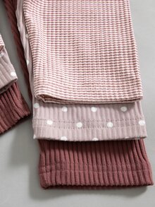 SHEIN 3件組女嬰針織燈芯絨彈性內搭褲 黑色秋季基礎休閒校園純色褲子打底褲 百搭四季款 - 彩色 - 查看 6