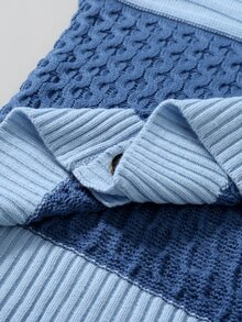 Manfinity Hypemode Men's Contrast Color Long Sleeve Single-Breasted Casual Knit Cardigan, Autumn/Winter Back-To-School Graduation Red And White Stripe - Blue - View 5