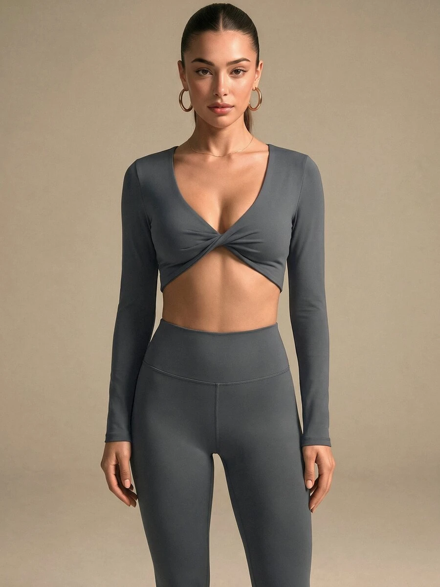 Costa Lumi Women's Outdoor Front Knot Long Sleeve Top - Navy Blue - View 1