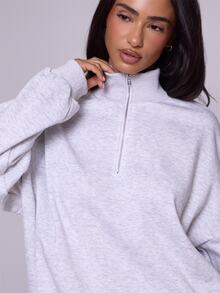 MUSERA Quarter Zip Oversized Sweatshirt Relaxed Fit Back To School Cosy Cute Casual Everyday Capsule Wardrobe Y2K Streetwear Grey Spring Holiday Summer - Light Grey - View 5