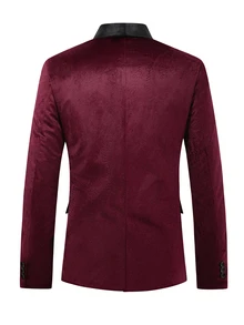 Manfinity AFTRDRK Jaket Jas Pria Mewah Berbahan Beludru dengan Kerah Syal, Serbaguna untuk Pesta - Burgundy - View 2