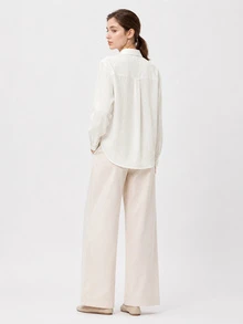 SHEIN BASICS Women's White Single-Breasted Casual Modest Minimalist All-Match Versatile Daily Commute Office Brunch Shirt Linen Going Out Outfits Teachers' Day Autumn - White - View 9
