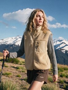 WanderVale Women's Outdoor Khaki Winter Zipper Pocket Vest - Khaki - View 5