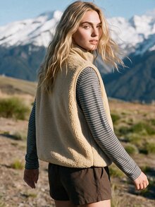 WanderVale Women's Outdoor Khaki Winter Zipper Pocket Vest - Khaki - View 2